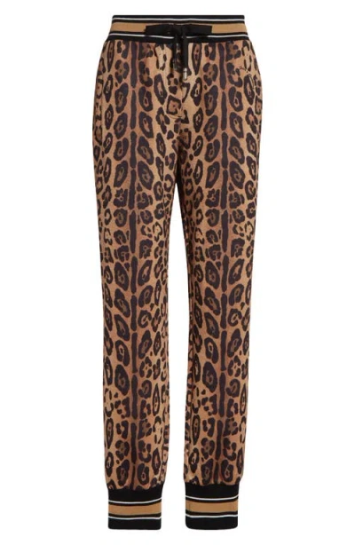Dolce & Gabbana Jersey Jogging Pants With Leopard Print In Brown