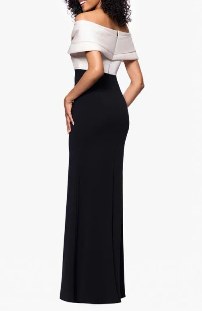 Betsy & Adam Off The Shoulder Scuba Crepe Gown.