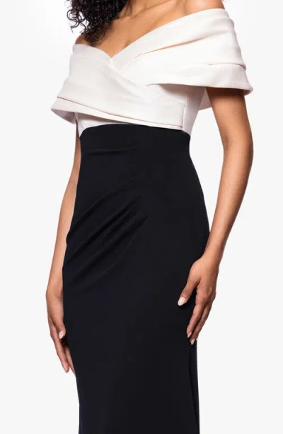 Betsy & Adam Off The Shoulder Scuba Crepe Gown.