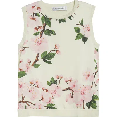 Oscar De La Renta Paneled Knitted And Floral-print Silk-blend Twill Tank In White