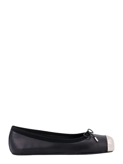Alexander Mcqueen Black Ballet Flats With Metallic Toe In Smooth Leather Woman