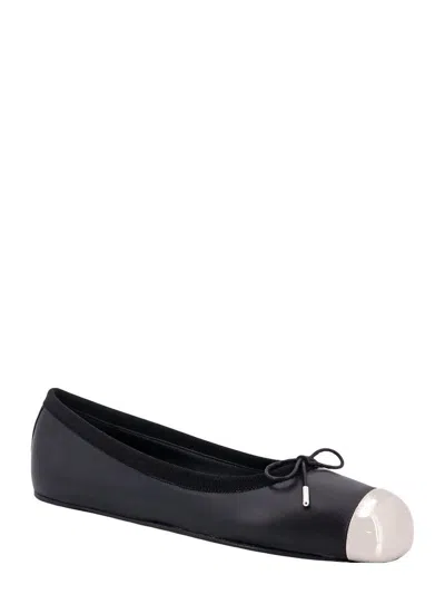 Alexander Mcqueen Black Ballet Flats With Metallic Toe In Smooth Leather Woman
