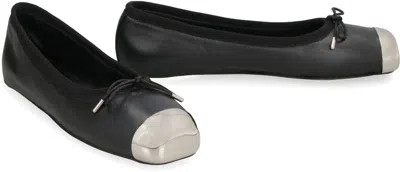 Alexander Mcqueen Black Ballet Flats With Metallic Toe In Smooth Leather Woman