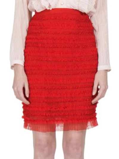 Shop Givenchy Ruched Tulle Stripe Pencil Skirt In Red