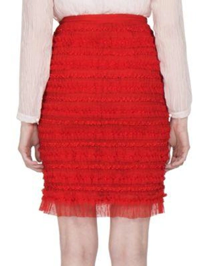 Shop Givenchy Ruched Tulle Stripe Pencil Skirt In Red