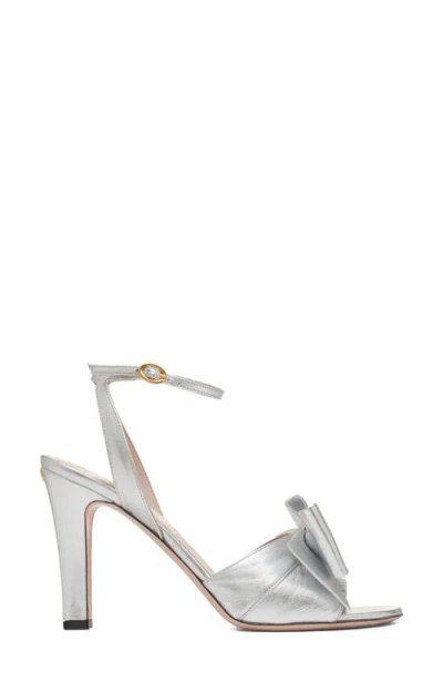 Valentino Garavani Bowow Sandal In Laminated Nappa 95mm Woman Silver 40 In Neutral