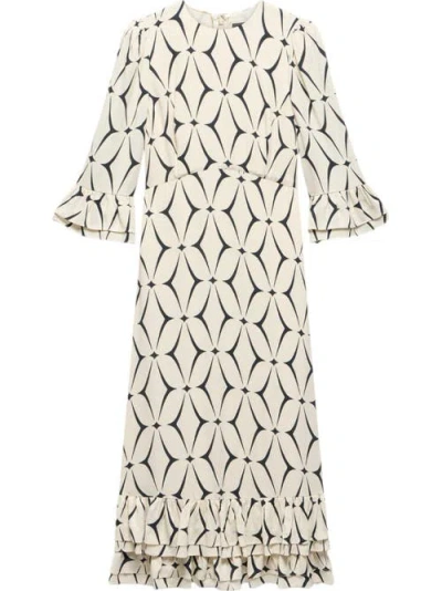 Mint Velvet Geo Print Ruffle Midi Dress