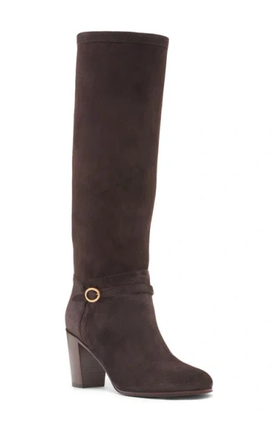 Valentino Garavani Knee-high Suede Boots With Leather Block Heel In Brown