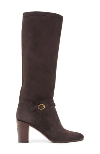 Valentino Garavani Knee-high Suede Boots With Leather Block Heel In Brown