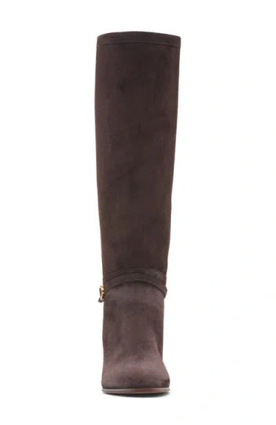 Valentino Garavani Knee-high Suede Boots With Leather Block Heel In Brown