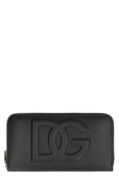 Dolce & Gabbana Calfskin Zip-around Wallet With Dg Logo