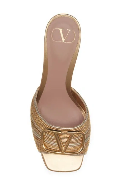 Valentino Garavani Vlogo Signature Metallic Slide Sandal With Cornely Embroidery 60mm Woman Gold 41