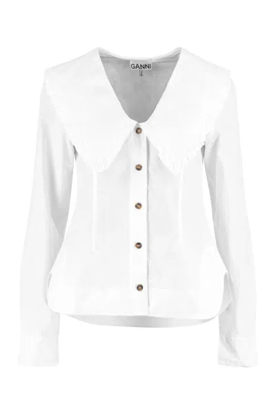 Ganni Ruffled Collar Blouse Featuring Pleats