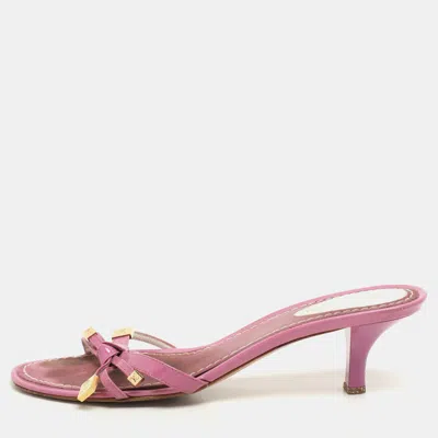 Pre-owned Louis Vuitton Pink Patent Leather Bow Slide Sandals Size 36.5