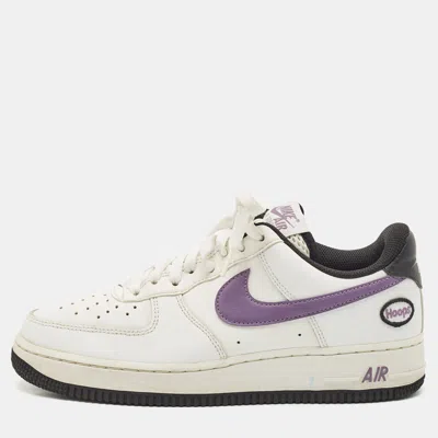 Pre-owned Nike White/purple Leather Air Force 1 Low Hoops White Canyon Purple Sneakers Size 40.5