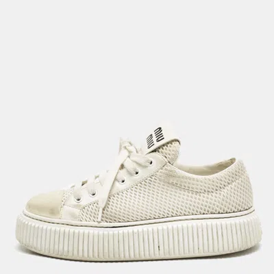 Pre-owned Miu Miu White Leather And Mesh Platform Sneakers Size 37.5