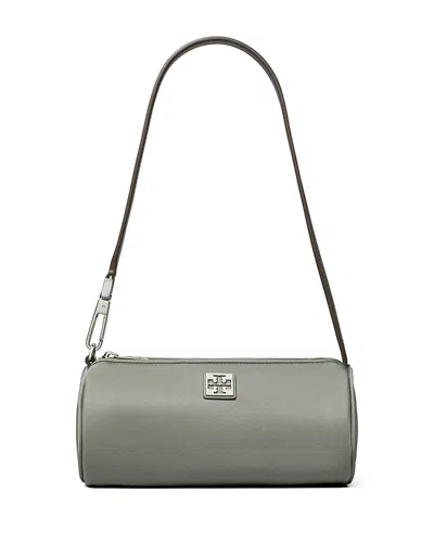 Tory Burch Virginia Cylinder Bag With Double-t Plaque In Gray