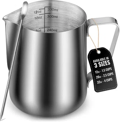 Zulay Kitchen Milk Frothing Pitcher - Stainless Steel With Latte Art Pen - 20oz (600ml)