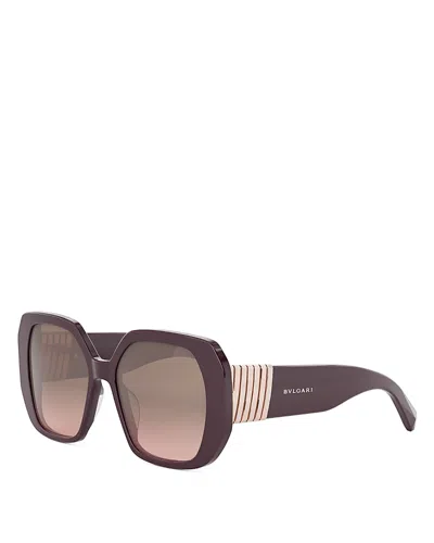 Bvlgari Tubogas Square Acetate Sunglasses In Shiny Violet Gradient Brown