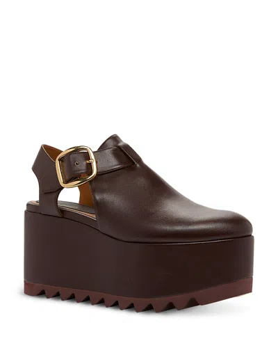 Stella Mccartney Elyse Closed-toe T-bar Platform Sandal In Brown