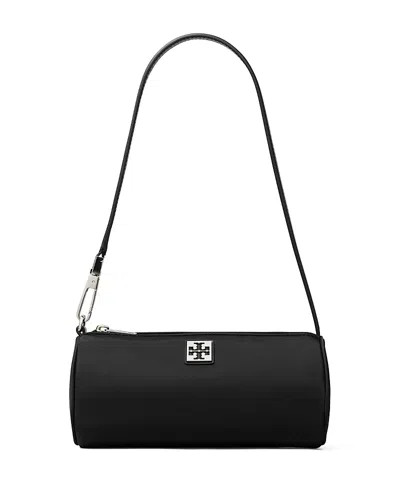 Tory Burch Virginia Nylon Cylindrical Shoulder Bag In Black