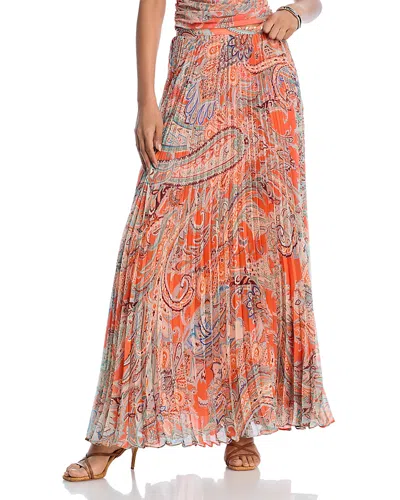 L'agence Torin Pleated Maxi Skirt In Orange Paisley