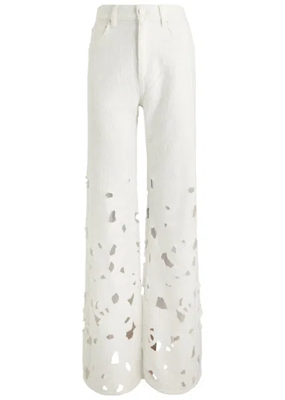 Alice And Olivia Weezy High Rise Embroidered Eyelet Pants In Off White
