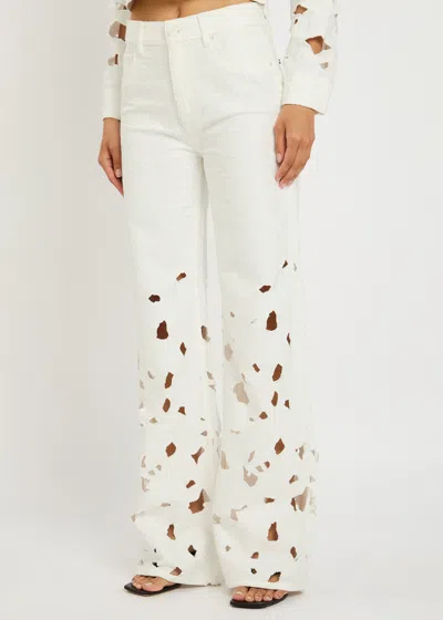 Alice And Olivia Weezy High Rise Embroidered Eyelet Pants In Off White