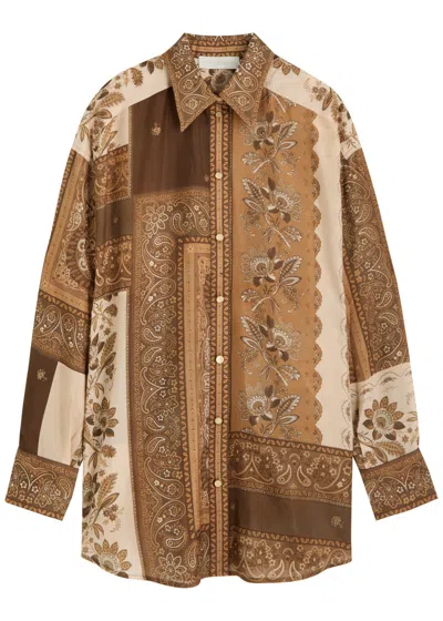 Zimmermann Lucky Manstyle Silk Shirt In Brown