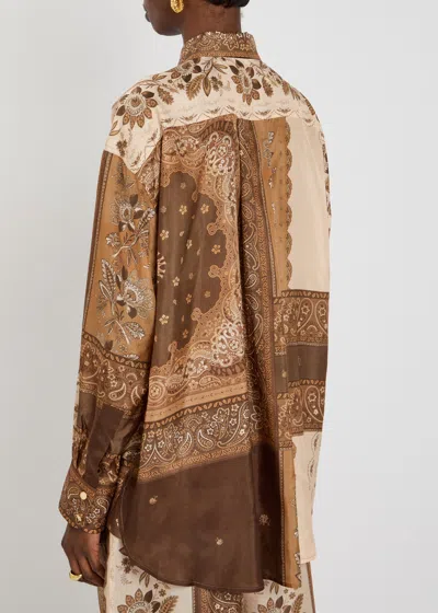 Zimmermann Lucky Manstyle Silk Shirt In Brown