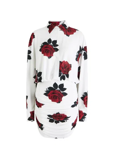 Norma Kamali Oversized Boyfriend Shirt Shirred Bottom Mini Dress In White