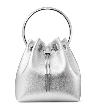 Jimmy Choo Drawstring Design Metallic Handbag With Circular Handle In Silver
