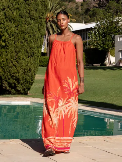 Diarrablu Printed Linen Sol Dress In Brown