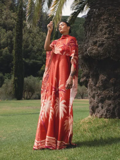 Diarrablu Printed Linen Sol Dress In Brown