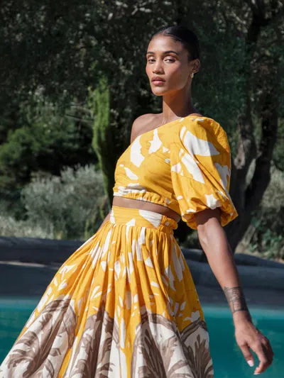 Diarrablu Printed Linen Ira Top In Yellow