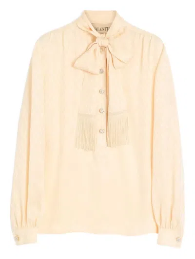 Valentino Toute La V Silk Jacquard Top In Neutral