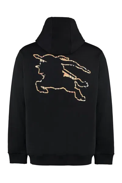 Burberry Cotton Cashmere Embroidered Logo Hoodie In Black