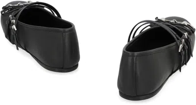 Gucci Leather Bow Detail Squared Toe Ballet Flats In Black