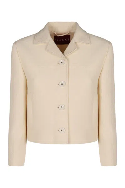 Gucci Wool And Silk Blazer With All-over Gg Motif