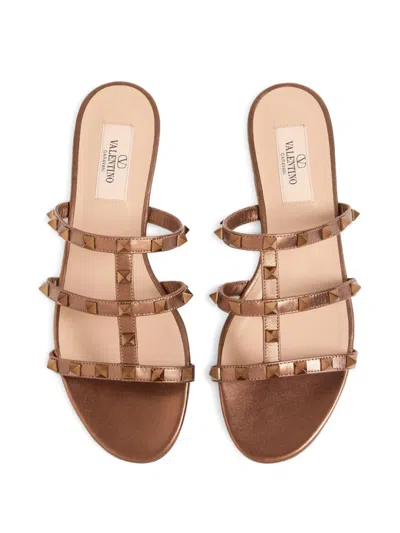 Valentino Rockstud Metallic City Flat Slide Sandals