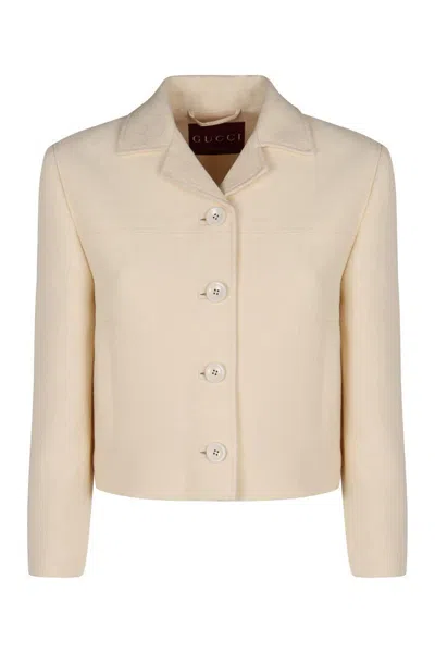 Gucci Wool And Silk Blazer With All-over Gg Motif