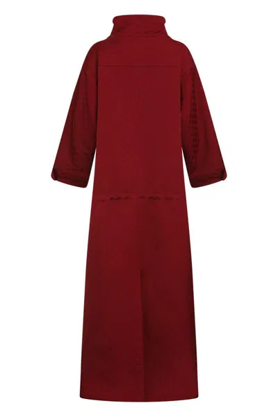 Gucci Bordeaux Coat With Adjustable Stand-up Collar And Drawstring Waist In Gg Canvas Woman