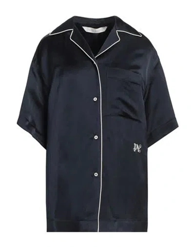 Palm Angels Woman Shirt Midnight Blue Size 8 Linen, Viscose, Cotton, Polyester
