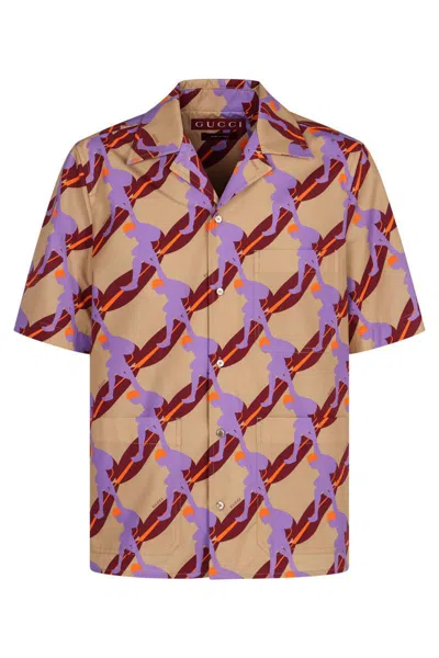 Gucci Multicolor Bowling Shirt With Cuban Collar And All-over Print In Cotton Man