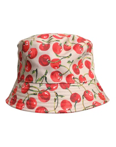 Dolce & Gabbana Beige Cotton Printed Wide Brim Bucket Men's Hat