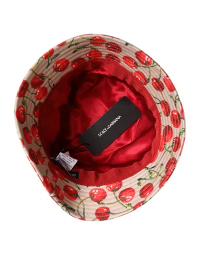 Dolce & Gabbana Beige Cotton Printed Wide Brim Bucket Men's Hat