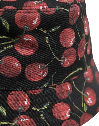 Dolce & Gabbana Black Cotton Printed Wide Brim Bucket Men's Hat