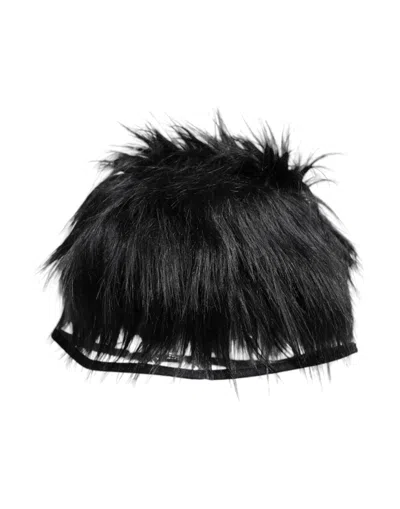 Dolce & Gabbana Black Faux Fur Bucket Hat In Black