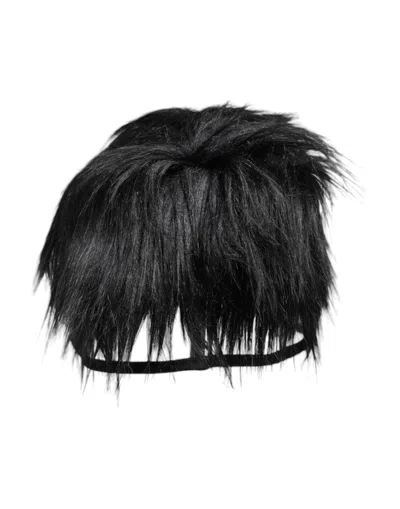 Dolce & Gabbana Black Faux Fur Bucket Hat In Black