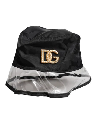 Dolce & Gabbana Black Nylon Pvc Dg Logo Bucket Women's Hat